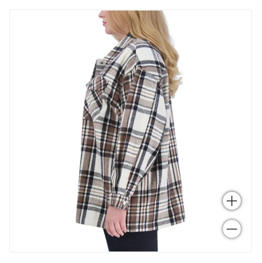 Plaid Shacket Shirt Jacket Snap Down Pockets Oversized Wool Blend NEW - Picture 2 of 9